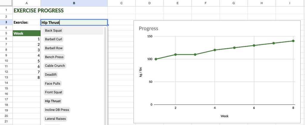 Pick any exercise from the dropdown