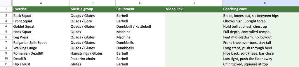 Exercise library with 40 movements