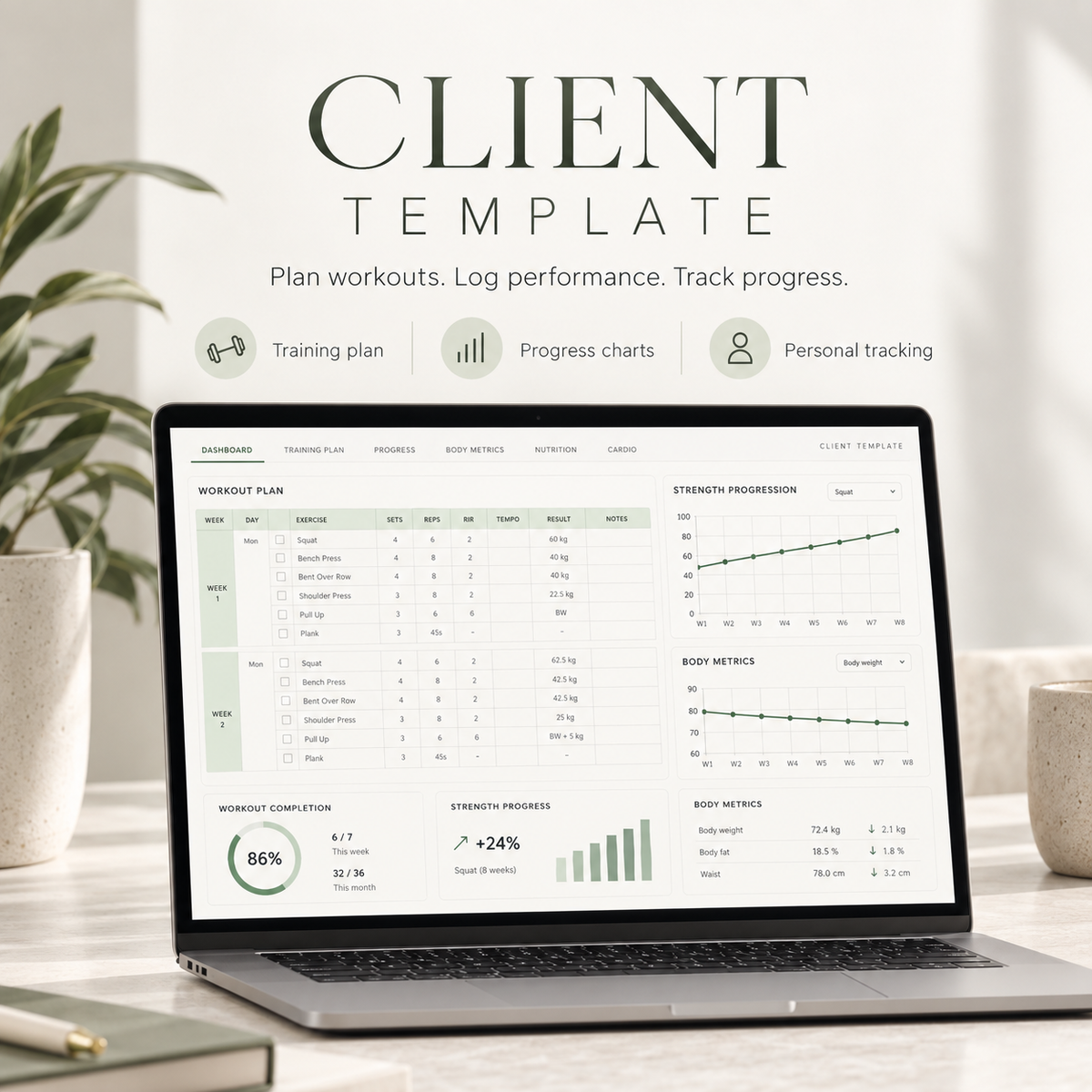 Client Template workout tracker preview