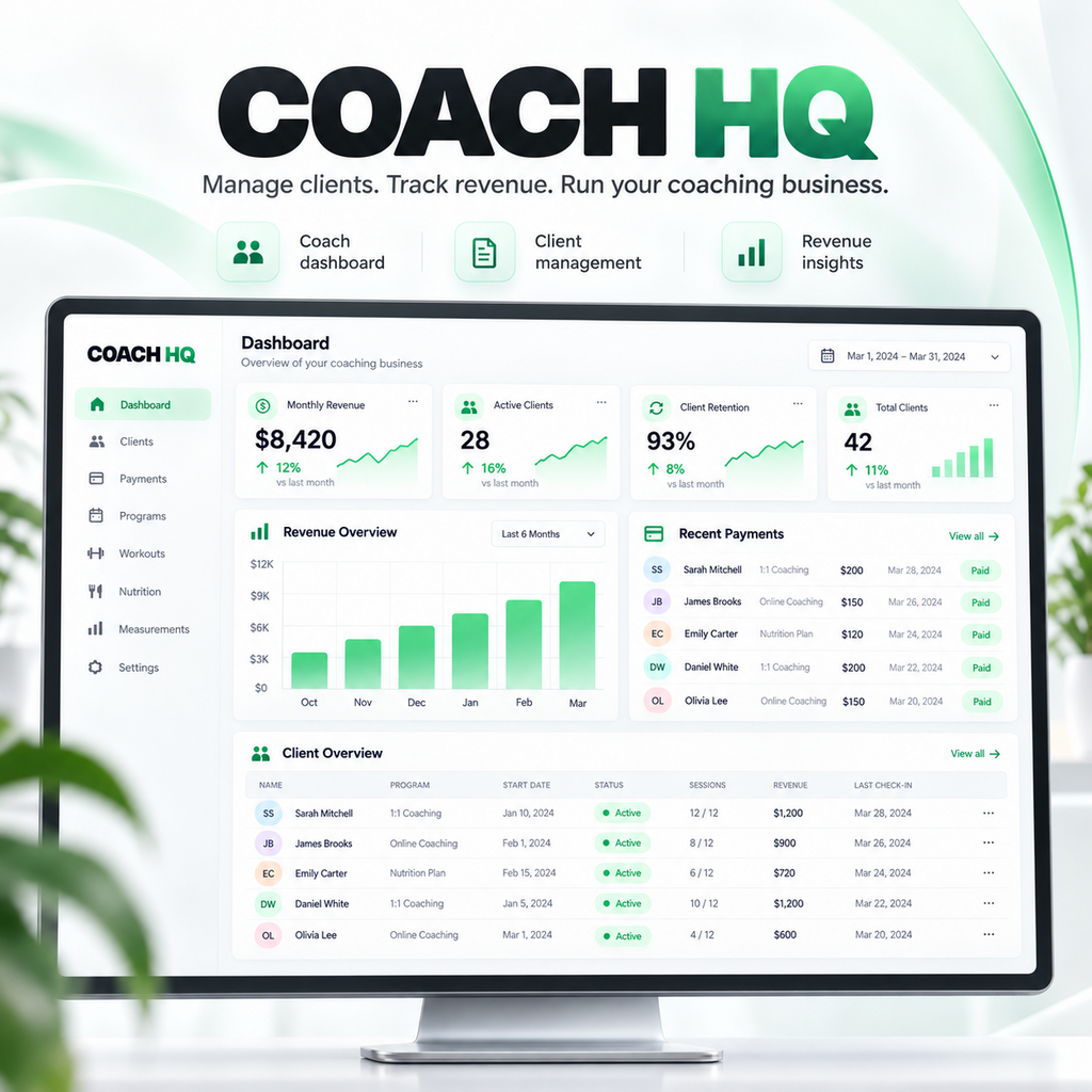 Coach HQ – online coaching business dashboard
